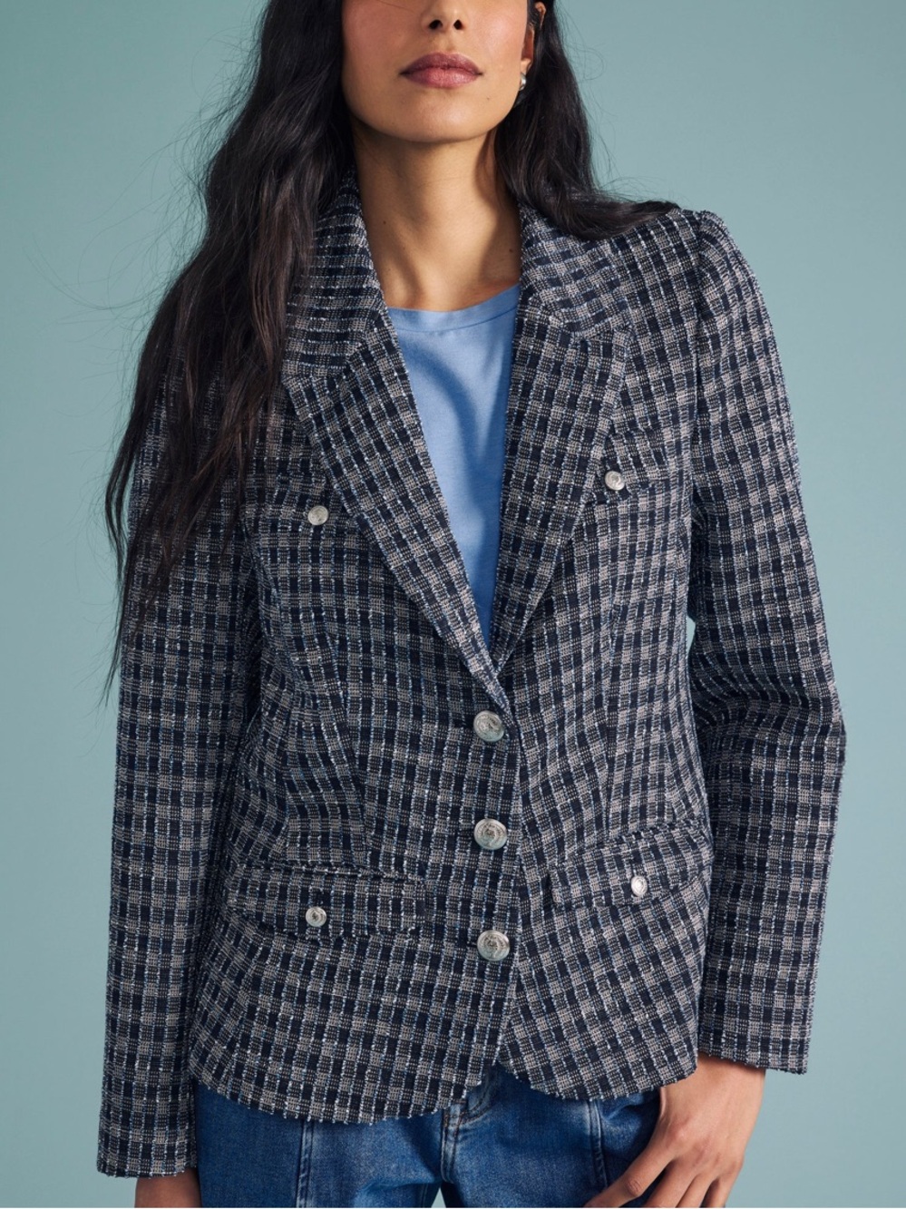 Universal Standard 4 Pocket Ponte Blazer
French Tweed Blue Women’s Size 18-20
